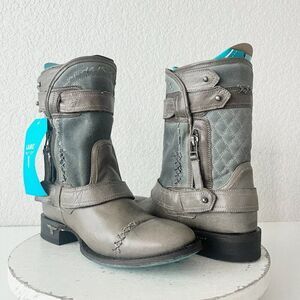 NEW Lane DUSTOFF Womens Cowboy Boots 6 Gray Leather Western Cowgirl Ankle Boots